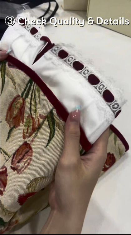 Close-up quality check of garment lace, trim and visible details
